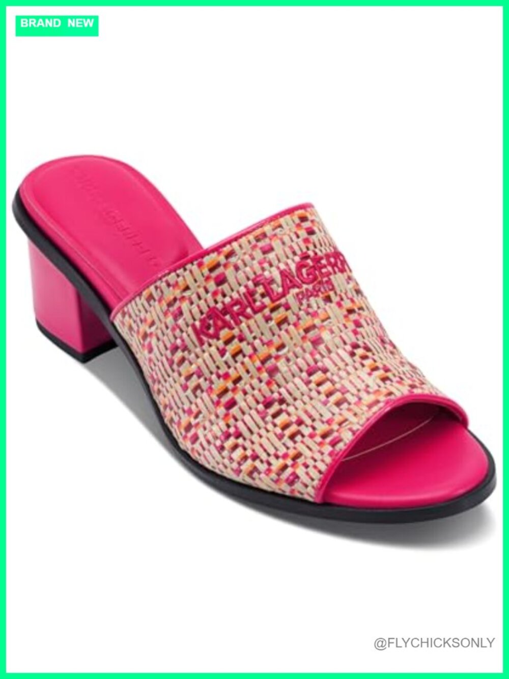 Heeled Sandal Mule with Embroidered Logo, Faux Leather, Cushioned Insole, Slip